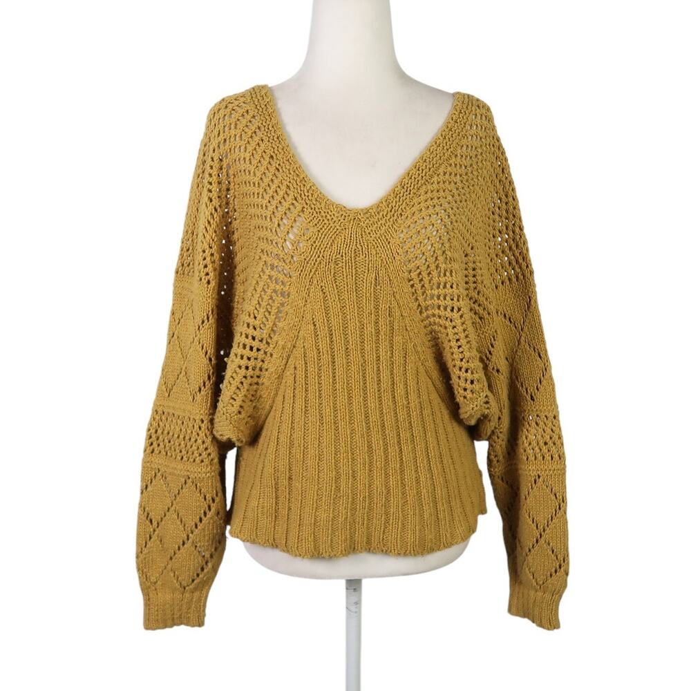 Milk and Honey mustard yellow crochet knit dolman batwing sleeve sweater L
